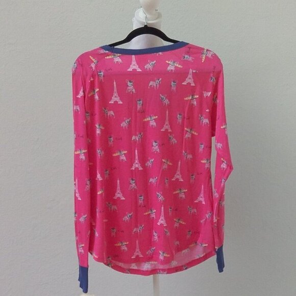Munki Munki Women's XXL Top Pajama Pink Blue Frenchie Bulldog Print - Picture 3 of 4
